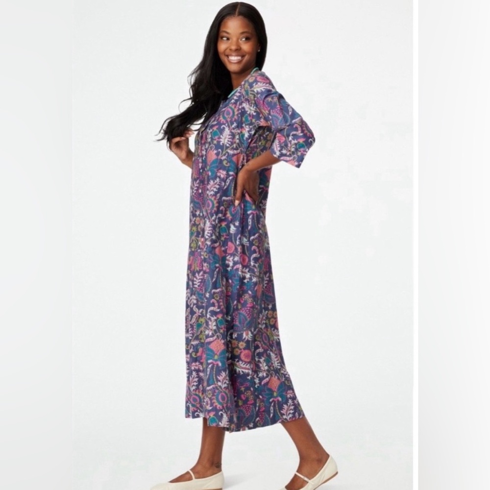Roller Rabbit Amanda Anu Long Midnight Kurta Tunic Size Small Cotton Silk